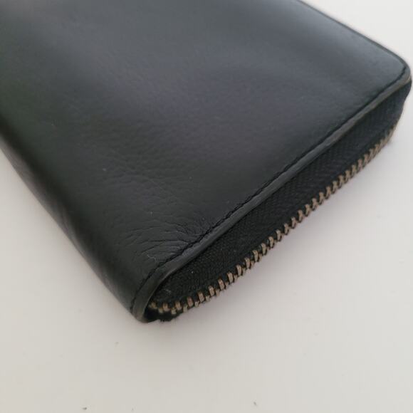Coach Leather Wallet Solid Black Zip Around Large Clutch Classic Logo - Picture 12 of 13